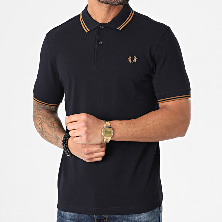 Fred Perry - Polo Manches Courtes Twin Tipped M3600 Bleu Marine Marron