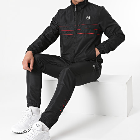Veste De Survêtement Homme Sergio Tacchini - Velours Court Noir - Taille L - Logo Brodé, Poignets Élastiques