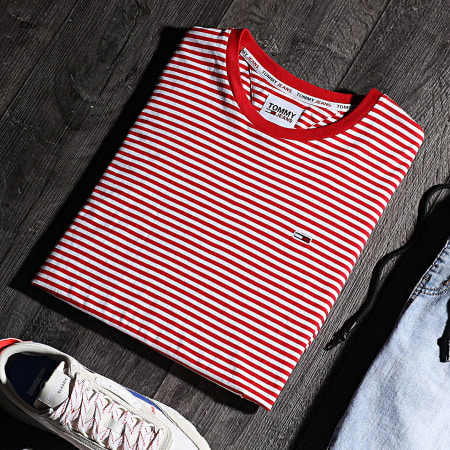 Tommy Jeans - Tee Shirt A Rayures Tommy Classics Stripe 5515 Rouge Blanc