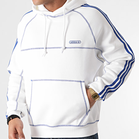 Adidas Originals - Sweat Capuche A Bandes Contrast Stitch GN3892 Blanc Bleu