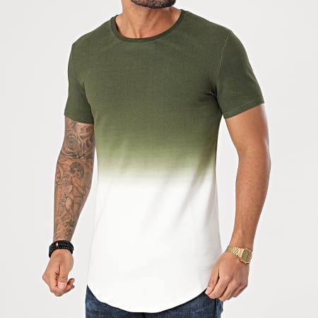 John H - Camiseta Oversize XW931 Caqui Verde Blanco Degradado