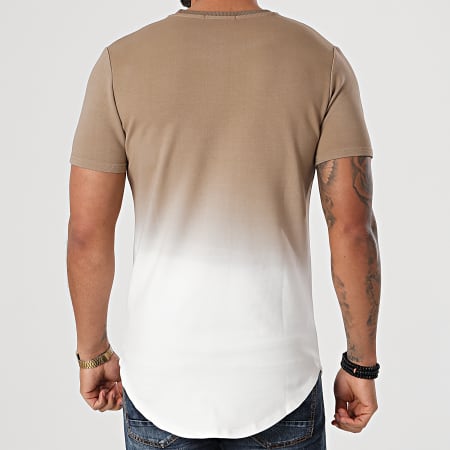 John H - Tee Shirt Oversize XW931 Camel Blanc Dégradé