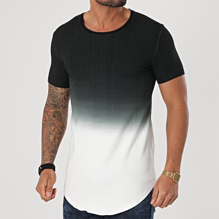 John H - Camiseta Oversize XW931 Negro Blanco Degradado