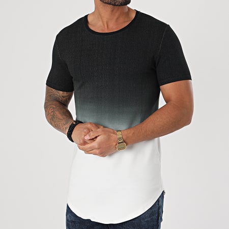 John H - Camiseta Oversize XW931 Negro Blanco Degradado
