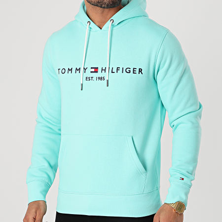 Tommy Hilfiger - Sweat Capuche Tommy Logo 1599 Bleu Turquoise