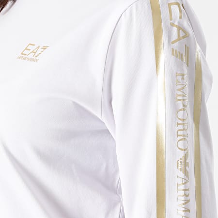 EA7 Emporio Armani - Tee Shirt Manches Longues Femme 3KTT20-TJ29Z Blanc Doré