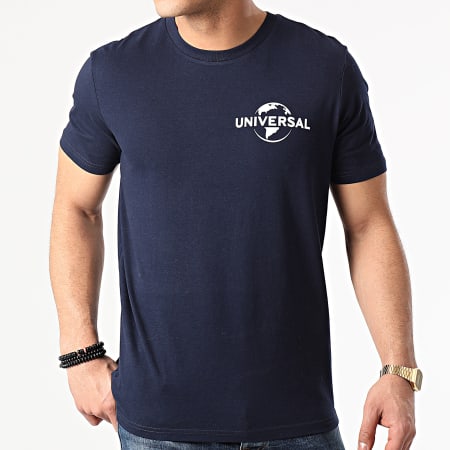 Universal Studio - Tee Shirt Universal Logo Mono Back Bleu Marine Blanc