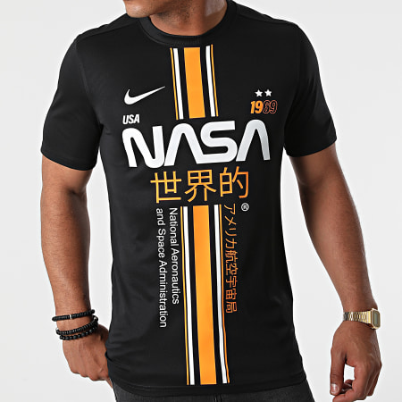 NASA - Tee Shirt Stripe Noir Orange Custom