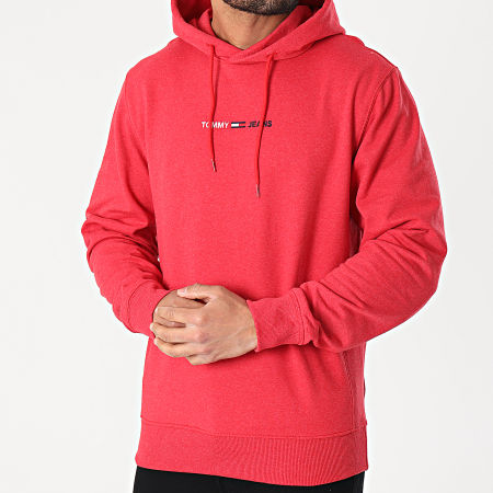 Tommy Jeans - Sweat Capuche Straight Logo 0190 Rouge Chiné