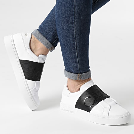 Calvin Klein - Cupsole Slip-On 0160 para mujer, zapatillas blancas brillantes