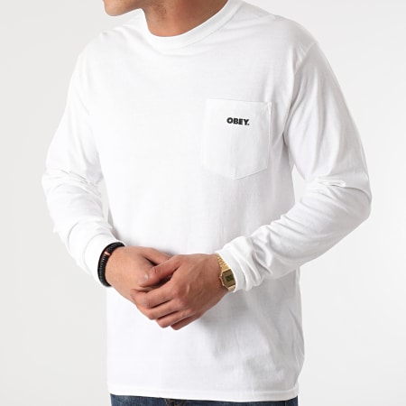 Obey - Tee Shirt Manches Longues Poche Bold Blanc