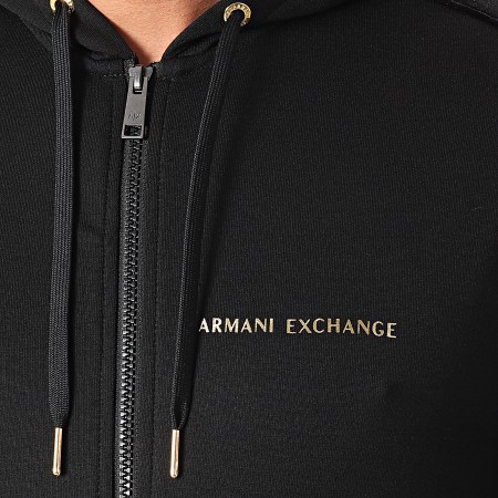 Armani Exchange - Sweat Zippé Capuche A Bandes 3KZMBB-Z9N1Z Noir Doré