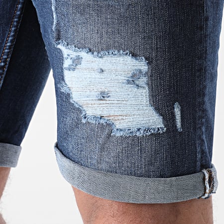 LBO - Short Jean Skinny Fit Avec Dechirures 1467 Denim Bleu Foncé