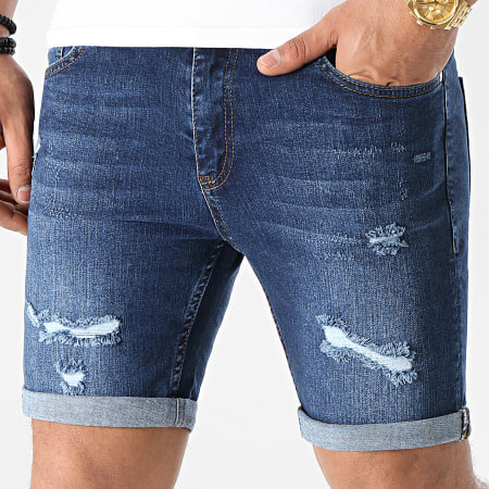 LBO - Short Jean Skinny Fit Avec Dechirures 1471 Denim Bleu Foncé