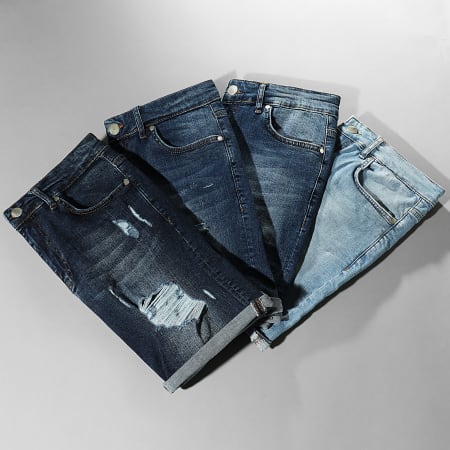 LBO - Short Jean Skinny Fit Avec Dechirures 1472 Denim Bleu Medium