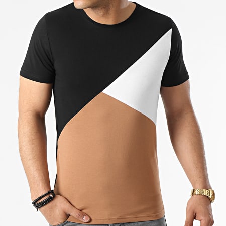 LBO - Tee Shirt Tricolore 1603 Noir Blanc Camel