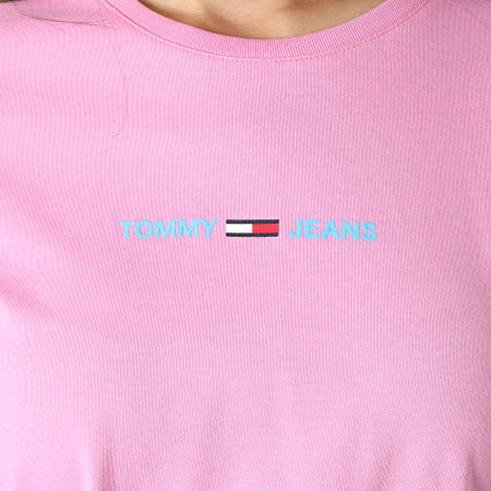 Tommy Jeans - Tee Shirt Slim Femme Multilinear Logo 9818 Rose