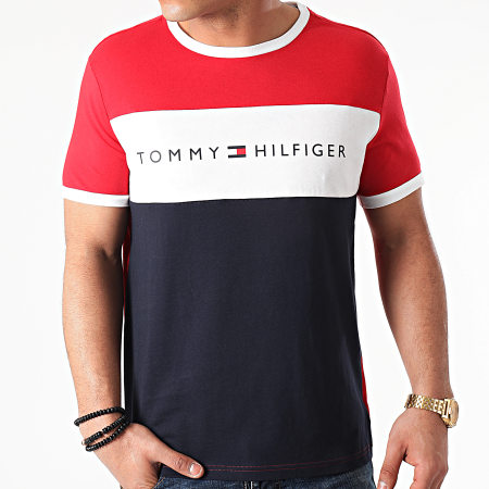Tommy Hilfiger - Tee Shirt Tricolore Logo Flag 1170 Rouge Bleu Marine