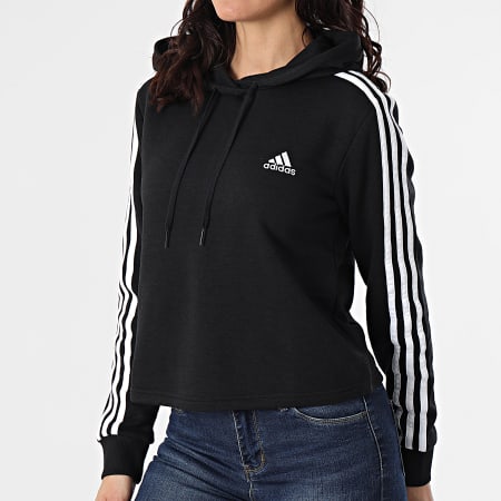 Adidas Sportswear - Sweat Capuche Crop Femme A Bandes GM5582 Noir
