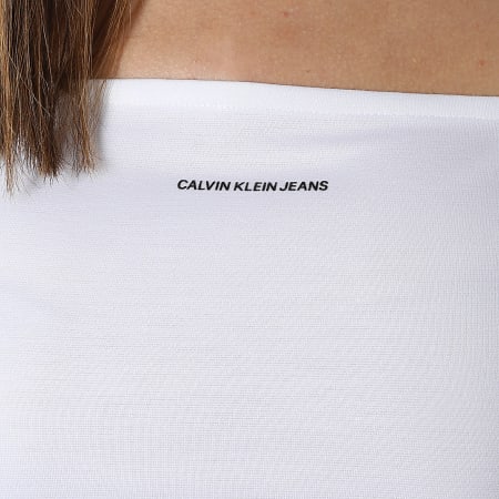 Calvin Klein - Top Crop Col Bardot Femme Milano Bardot 5700 Blanc
