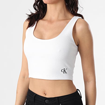 Calvin Klein - Camiseta sin mangas corta con canalé flameado para mujer 5703 Blanco