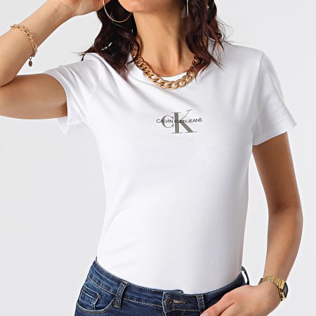 Calvin Klein - Camiseta clásica con monograma para mujer 6577 blanca