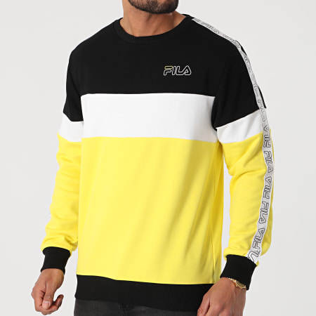 Sweat Crewneck A Bandes Jacoby Blocked Tape 683256 Jaune Noir Blanc