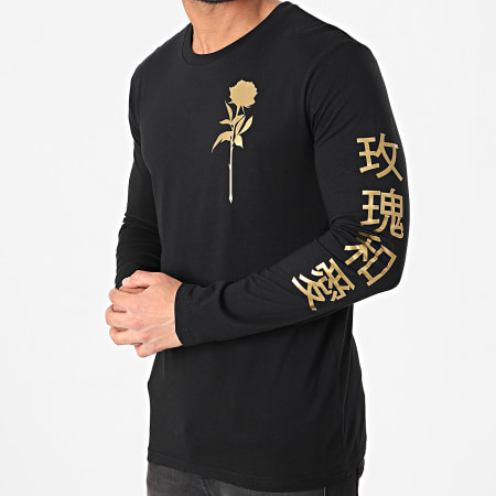 Luxury Lovers - Camiseta de manga larga Oriental Mono negro dorado