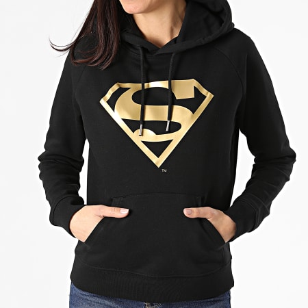 DC Comics - Felpa con cappuccio da donna Logo Nero Oro