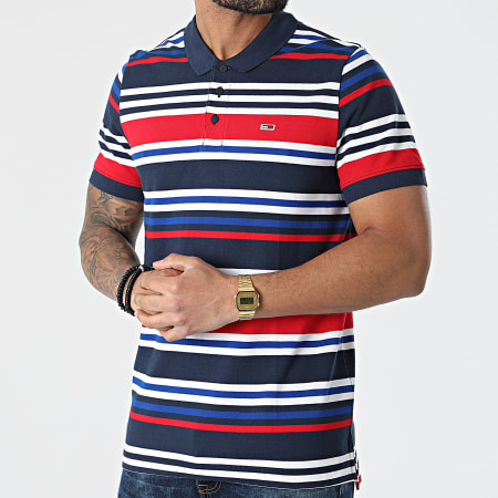 Tommy Jeans - Polo Manches Courtes A Rayures Seasonal Stripe 0321 Bleu Marine Rouge Blanc