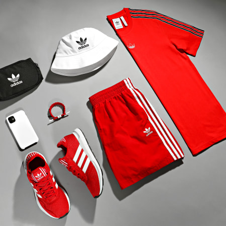 Adidas Originals - Short De Bain A Bandes GN3526 Rouge