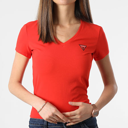 Guess - Tee Shirt Slim Femme Col V W1GI17-J1311 Orange