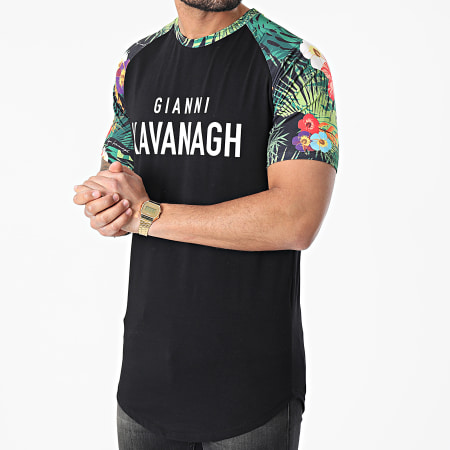 Gianni Kavanagh - Tee Shirt Oversize Floral Black Rainforest Raglan Noir
