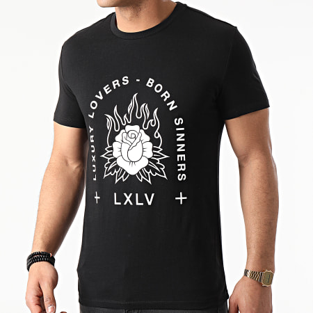 Luxury Lovers - Tee Shirt Fire Rose Black And White Noir