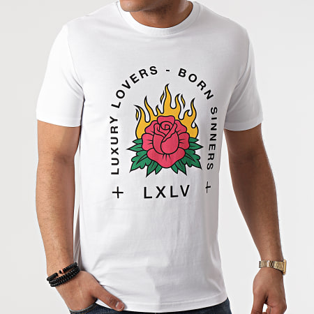 Luxury Lovers - Tee Shirt Fire Rose Blanc
