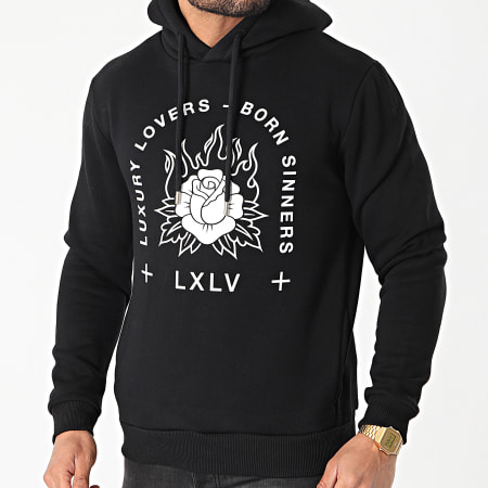Luxury Lovers - Sweat Capuche Fire Rose Black And White Noir