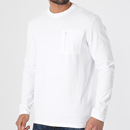 Only And Sons - Tee Shirt Poche Manches Longues Makhi Life Reg Blanc
