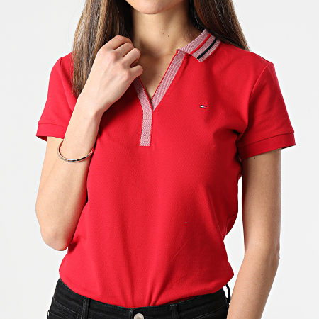 Tommy Hilfiger - Polo Manches Courtes Femme Slim Tipping 0580 Rouge
