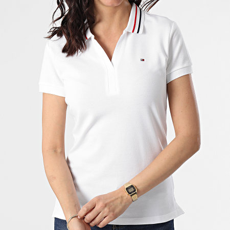 Tommy Hilfiger - Polo Manches Courtes Femme Slim Tipping 0580 Blanc