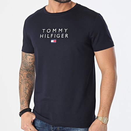 Tommy Hilfiger - Tee Shirt Stacked Tommy Flag 7663 Bleu Marine