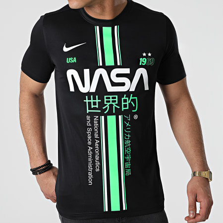 NASA - Tee Shirt Stripe Noir Vert Custom