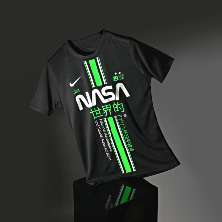 NASA - Tee Shirt Stripe Nero Verde Personalizzato