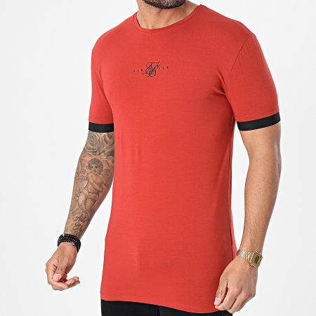 SikSilk - Tee Shirt Inset Elastic Cuff Gym Rouge Brique