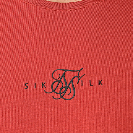 SikSilk - Tee Shirt Inset Elastic Cuff Gym Rouge Brique