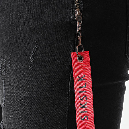 SikSilk - Short Jean Slim Distressed Denim Flight 18235 Noir
