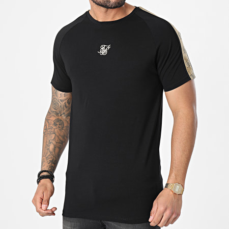 SikSilk - Tee Shirt A Bandes Raglan Premium Noir Beige