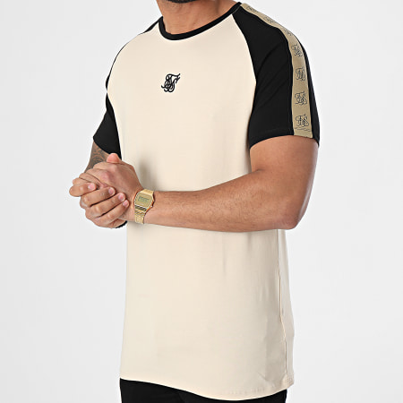 SikSilk - Tee Shirt A Bandes Raglan Premium Gym Beige Noir