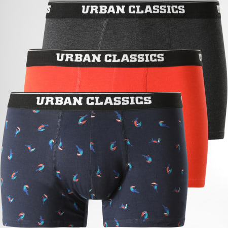 Urban Classics - TB3979 Set di 3 boxer arancione nero grigio carbone