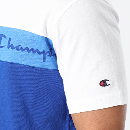 Champion - Tee Shirt 215948 Ecru Bleu Roi Noir
