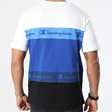 Champion - Tee Shirt 215948 Ecru Bleu Roi Noir